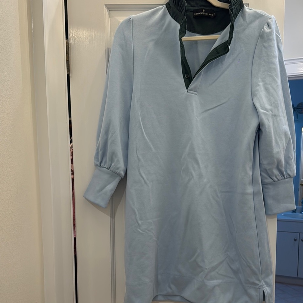 Pomander Place Blue Dress with Green Collar